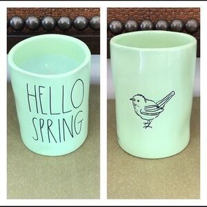 Rae Dunn, ‘ Hello Spring’ double sided candle. Lime green. NWT